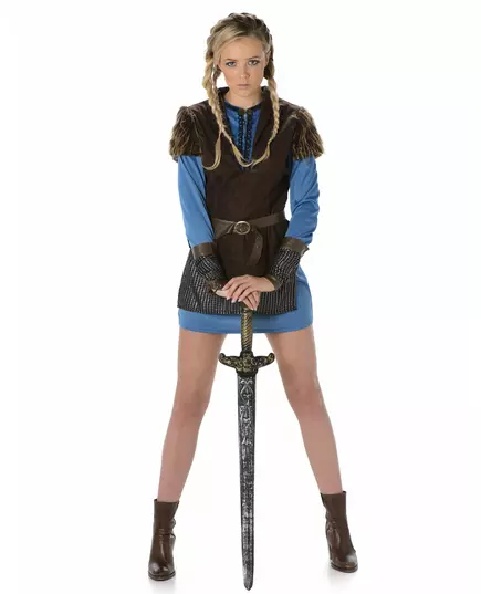 Déguisement viking bleu femme, Taille: Large