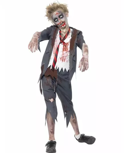 Verkleedkostuum Zombie scholier voor jongens Halloween outfit, Maat: 13–15 jaar