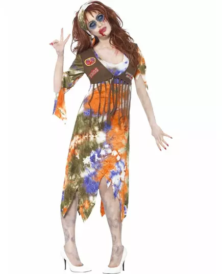 Déguisement zombie hippie femme Halloween, Taille: Large
