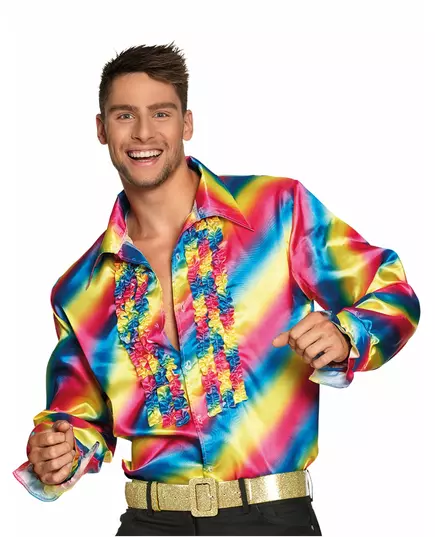 Regenboog disco blouse voor volwassenen, Maat: XX-Large (58/60)