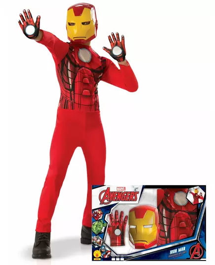 Klassiek Iron Man™ jongenskostuum in cadeauverpakking, Maat: 7–8 jaar (122 tot 128 cm)