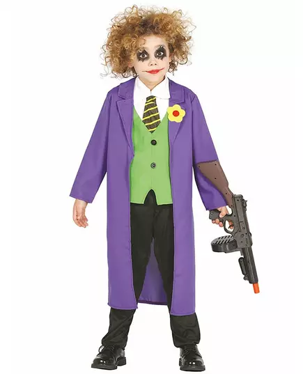 Eng joker clown kostuum voor kinderen, Maat: 9 jaar (125–135 cm)
