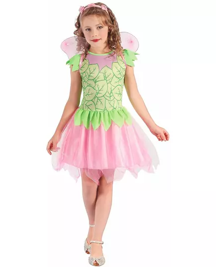 Groen en roze fee kostuum voor meisjes, Maat: 10–12 jaar (130–140 cm)