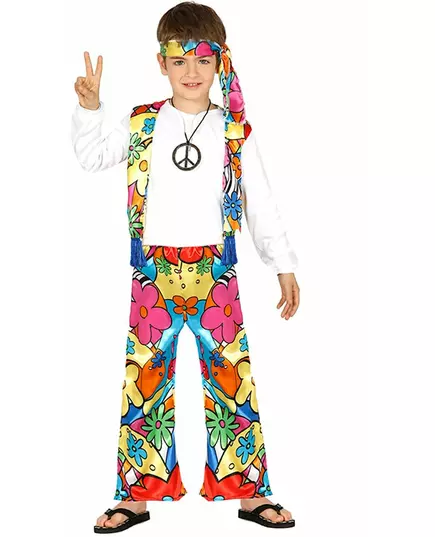 Bloemig hippie kostuum voor kinderen, Maat: 9 jaar (125–135 cm)