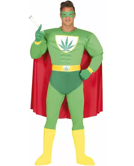 Grappig cannabis superheld kostuum voor volwassenen, Maat: Large