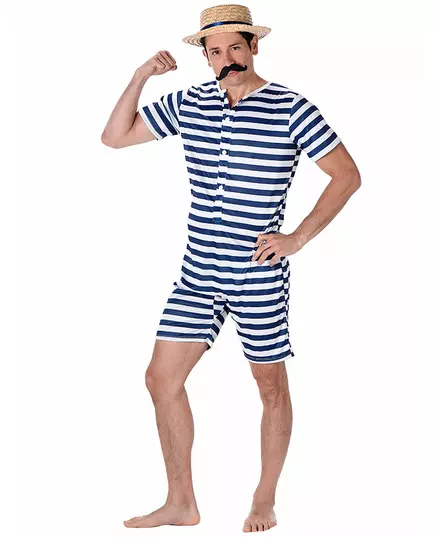Déguisement Maillot de bain rétro rayé bleu et blanc homme, Taille: Medium