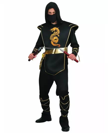 Déguisement ninja noir et doré homme, Taille: X-Large