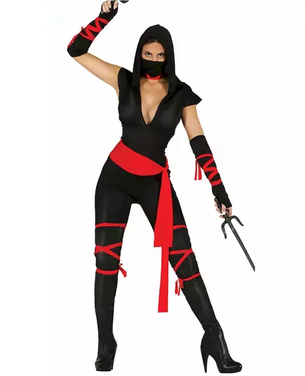 Sexy zwart en rood ninja kostuum voor dames, Maat: Medium