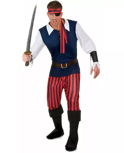 Déguisement Pirate rayures rouges et noires homme, Taille: X-Large