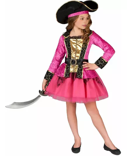 Déguisement Pirate rose et or fille, Taille: 7–9 ans (120–130 cm)