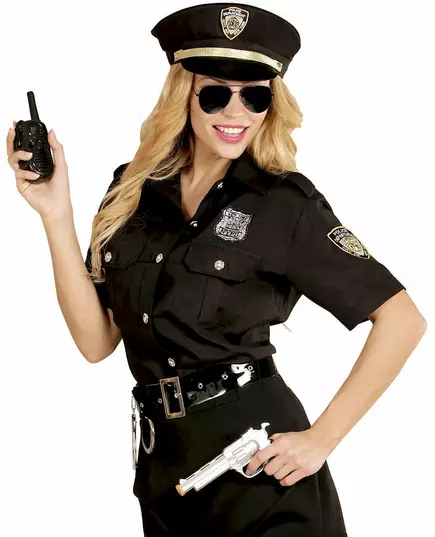 Zwart politie agente blouse met pet voor vrouwen, Maat: X-Large