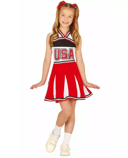 USA cheerleader kostuum voor meisjes, Maat: 10–12 jaar (142–148 cm)