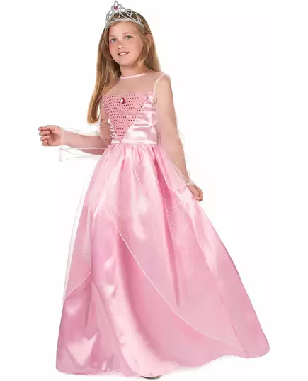Lange satijn roze prinsessen jurk voor meisjes, Maat: 4–6 jaar (110–120 cm)