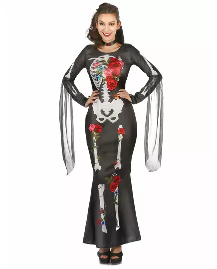 Déguisement robe squelette femme Dia De los Muertos, Taille: Medium