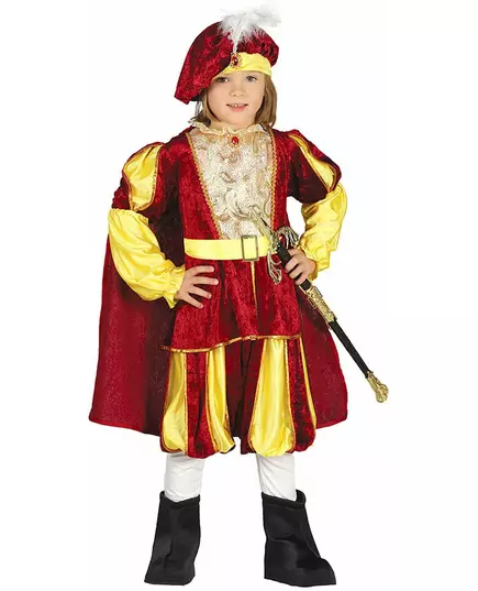 Déguisement roi velours rouge et jaune garçon, Taille: 9 ans (125–135 cm)