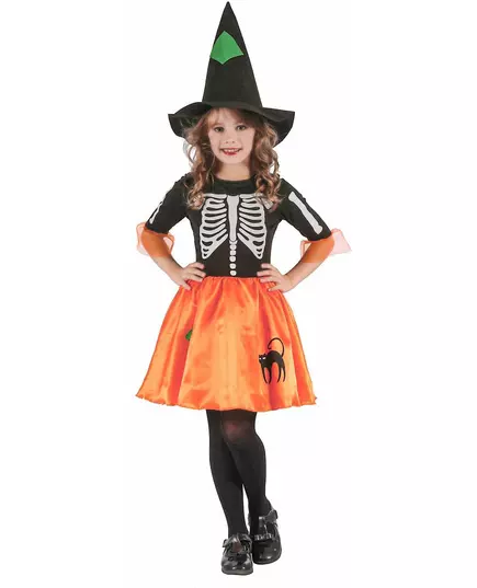 Déguisement sorcière squelette fille, Taille: 10–12 ans (130–140 cm)