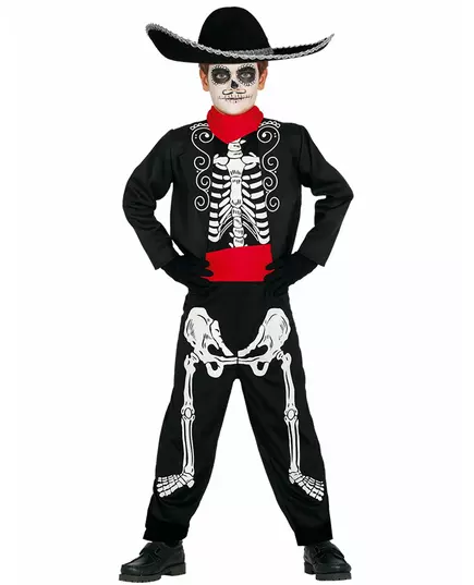 Déguisement squelette Dia de los muertos garçon, Taille: 9 ans (125–135 cm)