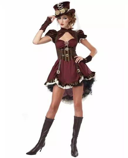 Bordeaux rood Steampunk kostuum voor vrouwen, Maat: Large (42/44)