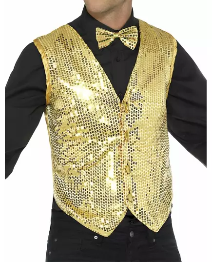 Gilet or à sequins adulte, Taille: Medium