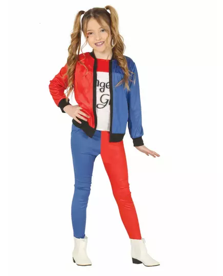 Déguisement arlequine rouge et bleu fille, Taille: 5–6 ans (110–115 cm)