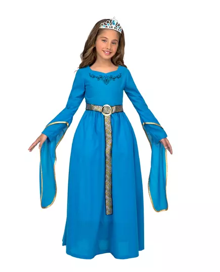 Kostuum met blauwe middeleeuwse prinsestiara voor meisjes, Maat: 9 jaar (122–134 cm)