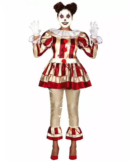 Déguisement clown terrifiante rouge et blanc femme, Taille: Large (42–44)
