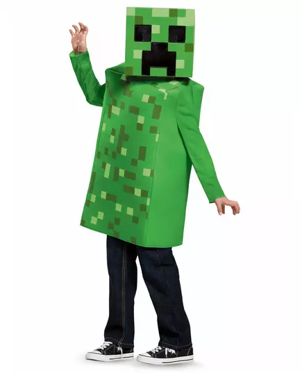 Klassiek Minecraft™ Creeper kostuum voor kinderen, Maat: 7–8 jaar (124–136 cm)