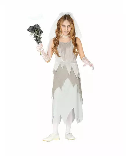 Grijs spook bruid kostuum voor meisjes, Maat: 10–12 jaar(142–148 cm)