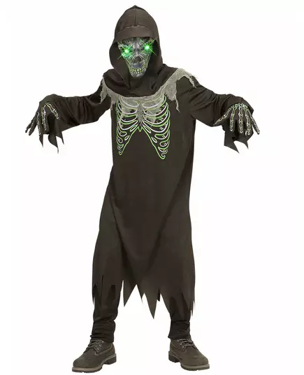 Zwart en groen reaper kostuum voor kinderen, Maat: 8–10 jaar (140 cm)