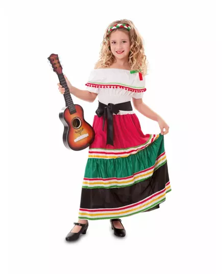 Kleurrijk Mexicaans kostuum voor meisjes, Maat: 7–9 jaar(122–138 cm)