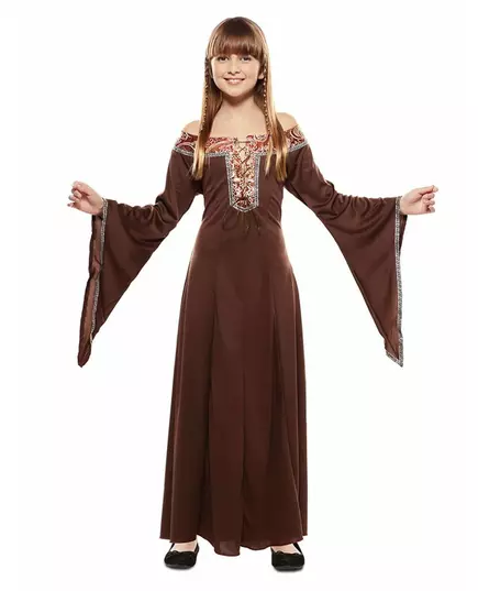 Middeleeuws bruin dameskostuum voor kinderen, Maat: 10–12 jaar (139–155 cm)