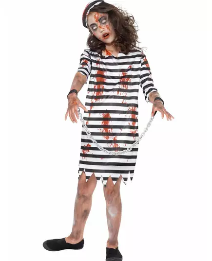 Bloederig zombie gevangene kostuum voor meisjes, Maat: 7–9 jaar (130/143 cm)