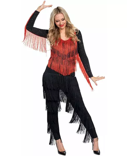 Body Charleston rouge et noir à franges femme, Taille: X-Small/Small