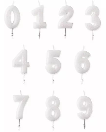 Bougie chiffre blanche à paillettes 6,5 cm, Taille: 2