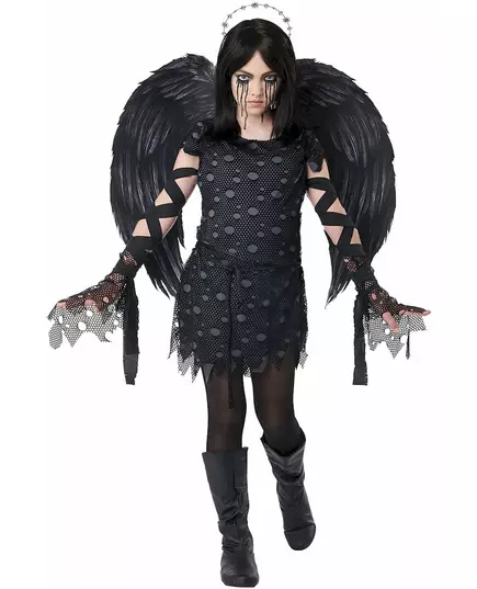 Déguisement ange gothique noir luxe enfant, Taille: 12–14 ans (155 cm)