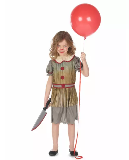 Enge clown vermomming grijs meisje, Maat: 13–14 jaar (140–152 cm)