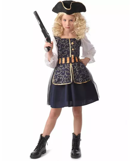 Chique piratenvermomming voor meisjes, Maat: 7–9 jaar (120–130 cm)