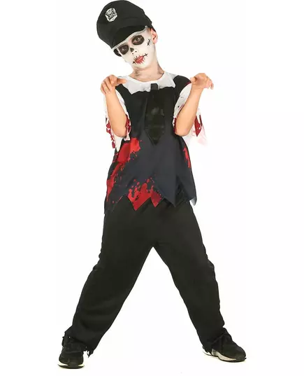 Déguisement policier zombie noir et blanc enfant, Taille: 7–9 ans (120–130 cm)