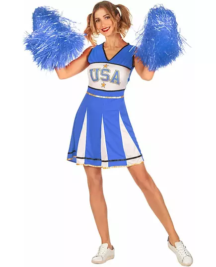 USA cheerleader kostuum blauw dames, Maat: Small