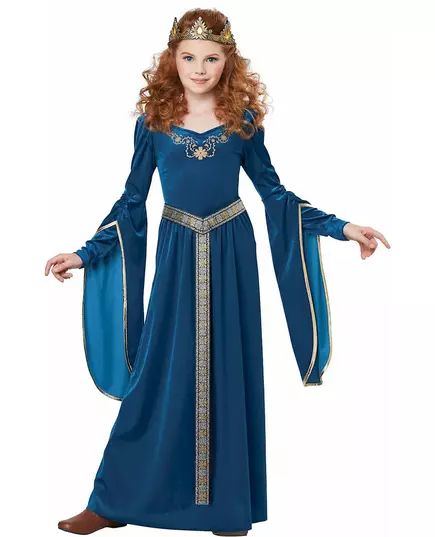 Middeleeuwse prinses vermomming luxe fluweel meisje, Maat: 6–8 jaar (134 cm)