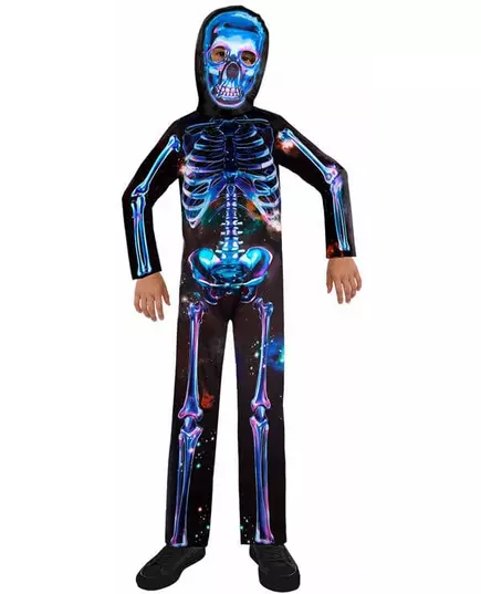Déguisement squelette néon en tissu recyclé enfant, Taille: 8–10 ans (128–134 cm)