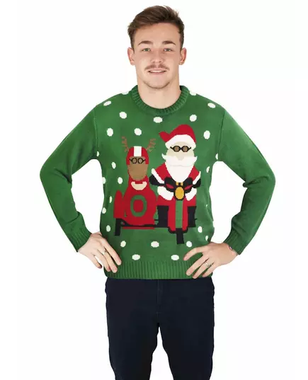 Pull de Noël vert avec Père Noël motard, Taille: Medium/Large