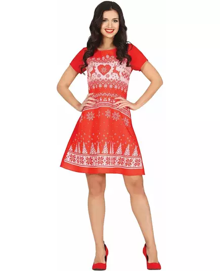 Rode gebreide jurk in trui look voor vrouwen, Maat: Medium (38–40)