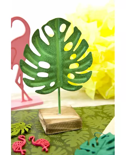1 Feuille tropicale en métal sur socle en bois verte 15 cm, image 2