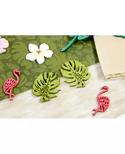 10 Confettis en bois feuilles tropicales 4 cm, image 2