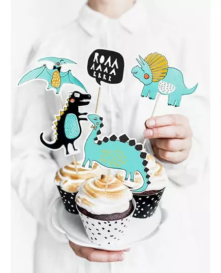5 Cake toppers en carton dinosaures bleus 10,5 - 20 cm, image 2