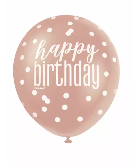 6 gelukkige verjaardag latex ballonnen met witte en roze stippen 30 cm, image 2