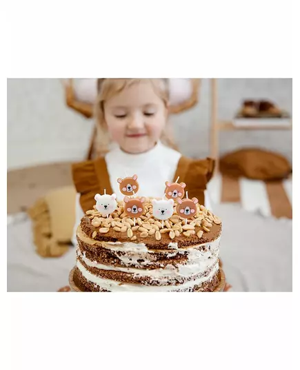 6 Bougies d'anniversaire petits ours bruns et blancs 3 cm, image 2
