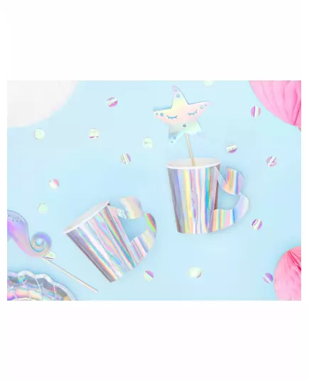 6 Gobelets en carton sirène holographique 220 ml, image 2