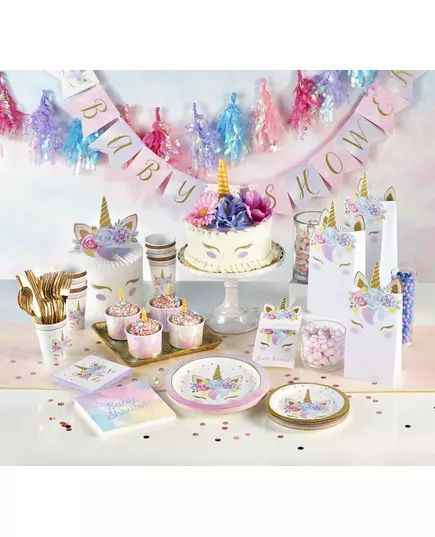 8 Petites assiettes en carton licorne féerique blanches 18 cm, image 2